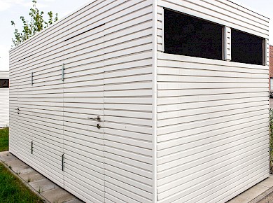 Gartenhaus Reihenhaussiedlung mit Gerätehäusern